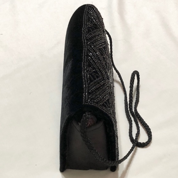 NWOT Black Velvet Beaded Mini Bag w/Shoulder Strap - Picture 7 of 11